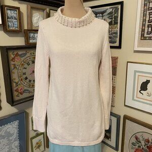 Talbots Womens Pink Cotton Cashmere Blend Beaded Long Sleeve Sweater Size M